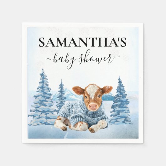 Serviette En Papier Baby Cow Calf Christmas Winter Farm (Devant)