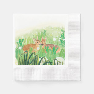 Serviette En Papier Baby Deer - Fawns in Tall Grass Illustration