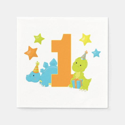 Serviette En Papier Baby Dinosaur 1er anniversaire (Devant)