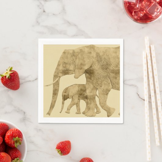 Serviette En Papier Baby Elephant avec c'est Mère (En situation)