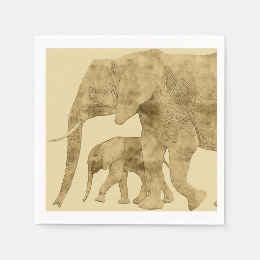 Serviette En Papier Baby Elephant avec c'est Mère (Devant)