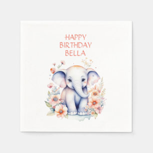 Serviette En Papier Baby Elephant Fille d'anniversaire Personnalisé