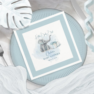 Serviette En Papier Baby Elephant Hello Baby Boy Baby shower bleu