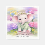 Serviette En Papier Baby Elephant with Hydrangeas Baby Shower  (Devant)