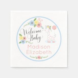 Serviette En Papier Baby Giraffe Floral Calf Welcome Baby shower Party