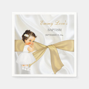 Serviette En Papier Baby Girl Baptism Christening Gold Bow
