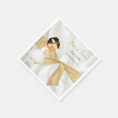 Serviette En Papier Baby Girl Baptism Christening Gold Bow (Coin)
