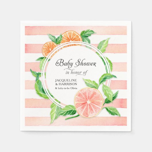 Serviette En Papier Baby Girl Douche Pink Grapefruit Citrus Aquarelle (Devant)