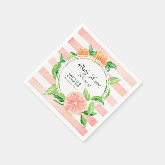 Serviette En Papier Baby Girl Douche Pink Grapefruit Citrus Aquarelle (Coin)