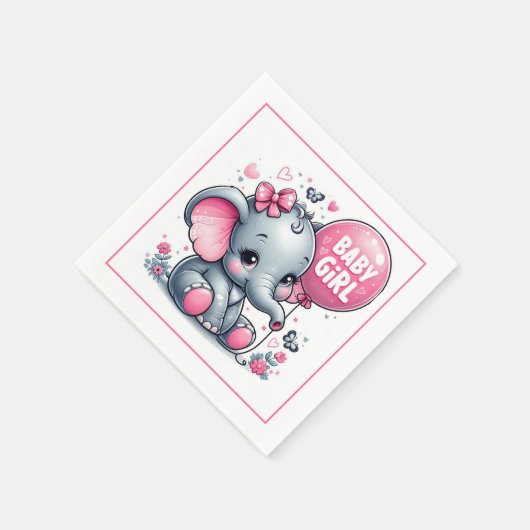 Serviette En Papier Baby Girl Elephant avec ballon, fleurs (Coin)