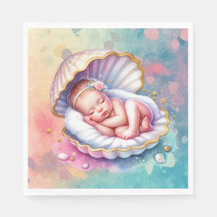 Serviette En Papier Baby Girl in a Seashell Baby shower
