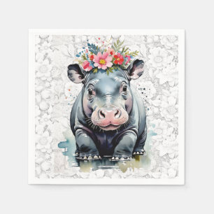 Serviette En Papier Baby Hippo Dans Une Poule Portant Une Couronne Fle