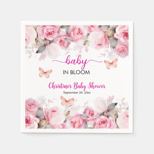 Serviette En Papier Baby in Bloom Blush Baby shower Rose (Devant)