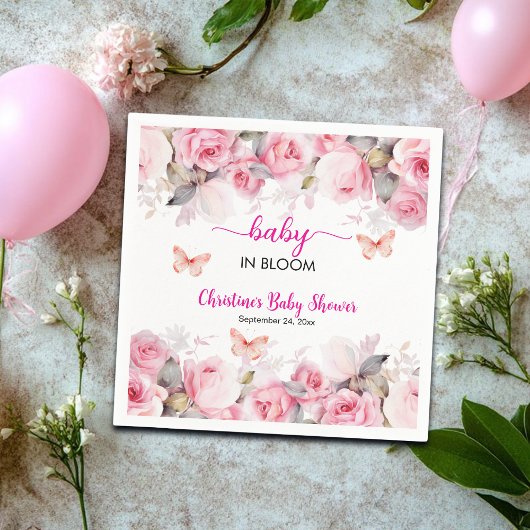 Serviette En Papier Baby in Bloom Blush Baby shower Rose