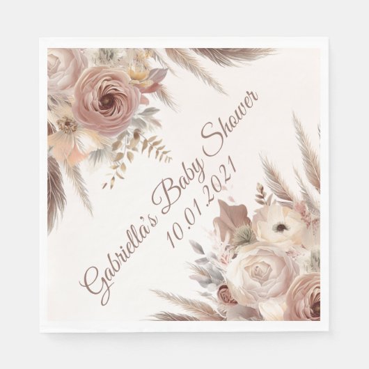 Serviette En Papier Baby in Bloom boho pampas herbe baby shower fille (Devant)