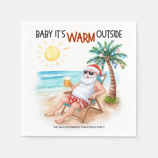 Serviette En Papier Baby It’s Warm Outside Tropical Christmas Santa (Devant)