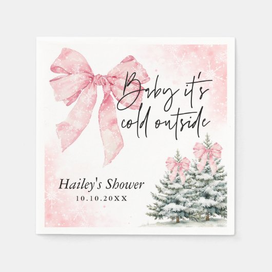 Serviette En Papier Baby Its Cold Outside, Pink Bow Winter Baby Shower (Devant)