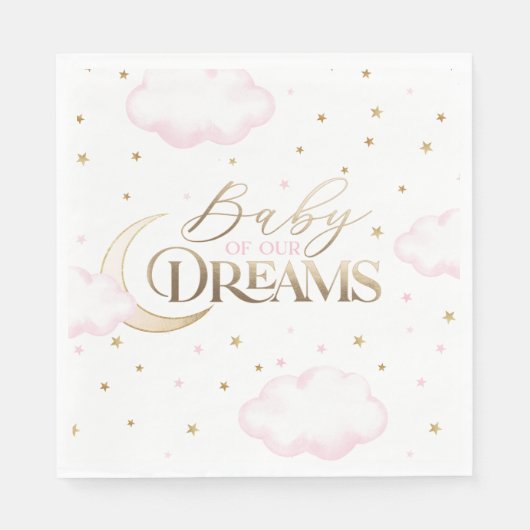 Serviette En Papier Baby of our Dreams Moon and Stars Baby shower rose (Devant)