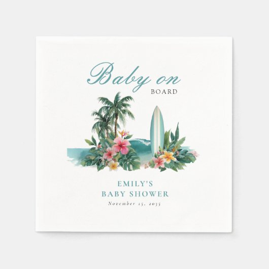 Serviette En Papier Baby On Board Surf Beach Baby Shower (Devant)
