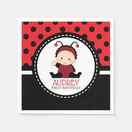 Serviette En Papier Baby Red Ladybug premier Baby shower d'anniversair (Devant)