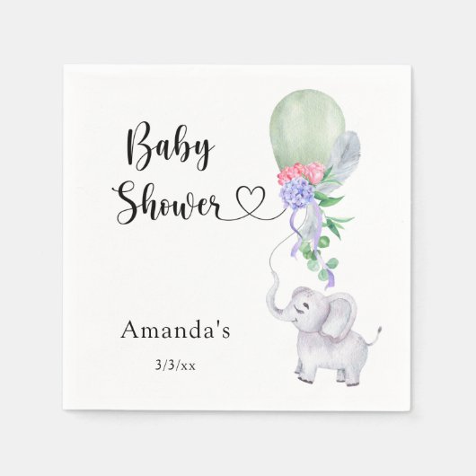 Serviette En Papier Baby shower à ballets et éléphants (Devant)