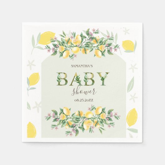 Serviette En Papier Baby shower à cadre citrons aquarelle (Devant)