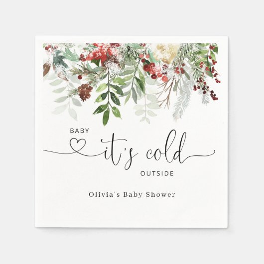 Serviette En Papier Baby shower à feuillage persistant hiver (Devant)