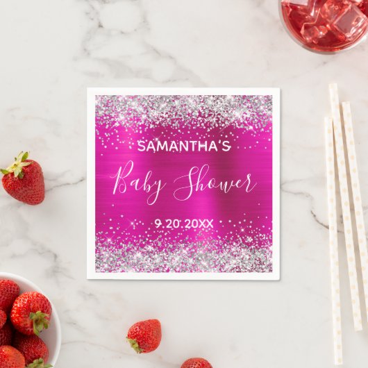 Serviette En Papier Baby shower à huile rose chaud Parties scintillant (En situation)