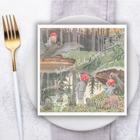 Serviette En Papier Baby shower à la grenouille des champignons