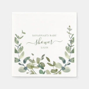 Serviette En Papier Baby Shower à l'aquarelle Eucalyptus