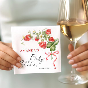 Serviette En Papier Baby shower à l'aquarelle tendance Meadow Strawber