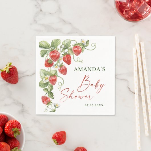 Serviette En Papier Baby shower à l'aquarelle tendance Meadow Strawber (En situation)