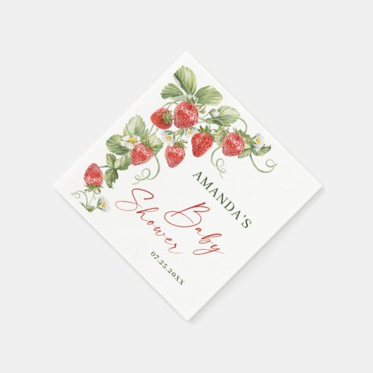 Serviette En Papier Baby shower à l'aquarelle tendance Meadow Strawber (Coin)