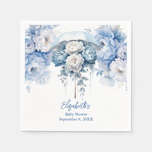 Serviette En Papier Baby shower à parapluies bleu blanc Dusty (Devant)
