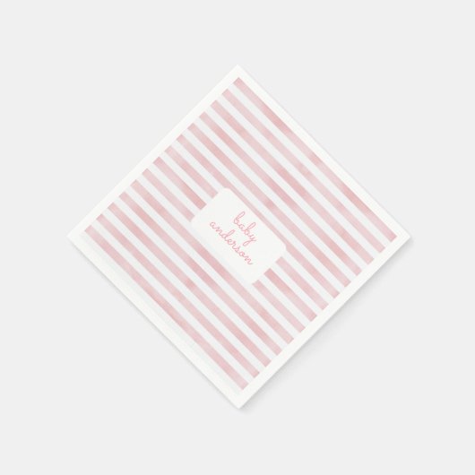 Serviette En Papier Baby shower à rayures roses (Coin)