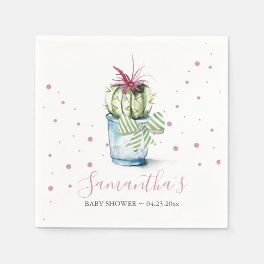 Serviette En Papier Baby shower à thème Cactus rose (Devant)