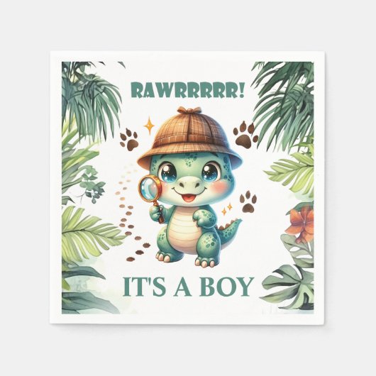 Serviette En Papier Baby shower À Thème Cute Dinosaur (Devant)