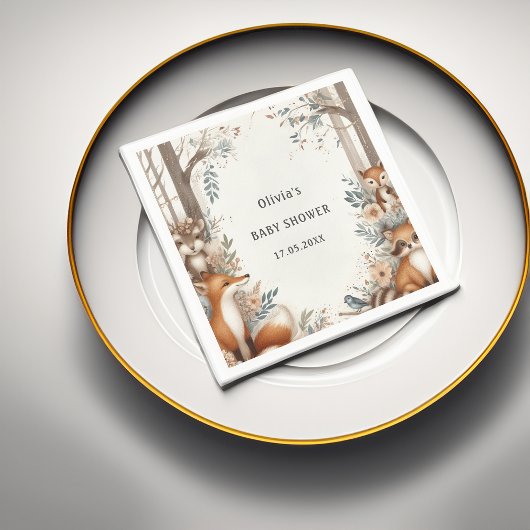 Serviette En Papier Baby shower à thème de l'aménagement forestier