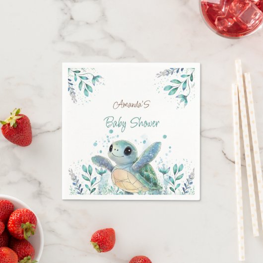 Serviette En Papier Baby shower à thème tortue (En situation)