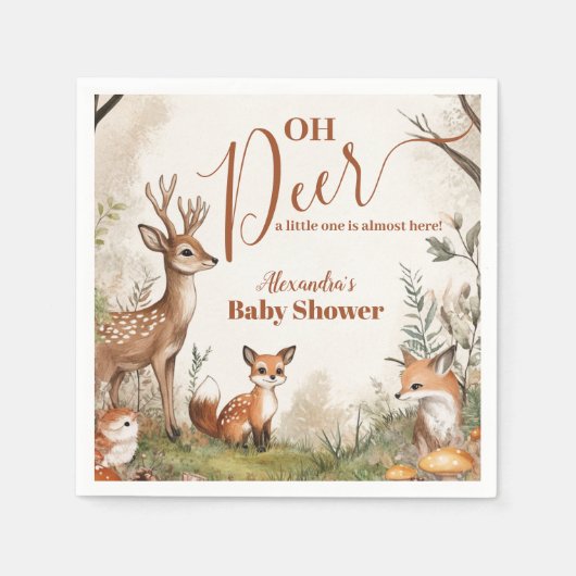 Serviette En Papier Baby shower à thème Woodland Oh Deer (Devant)