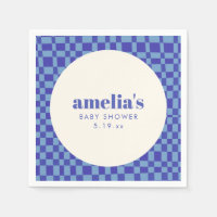Baby Shower Abstrait Damier Bleu Personnalisé