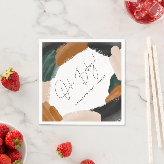 Serviette En Papier Baby shower abstrait en terre cuite verte (En situation)