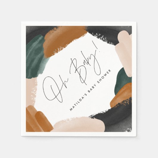 Serviette En Papier Baby shower abstrait en terre cuite verte (Devant)