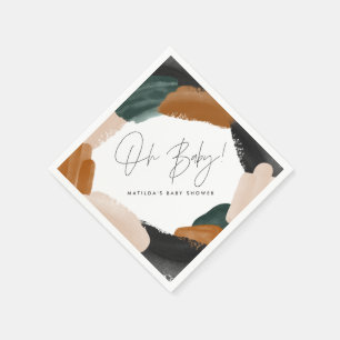 Serviette En Papier Baby shower abstrait en terre cuite verte