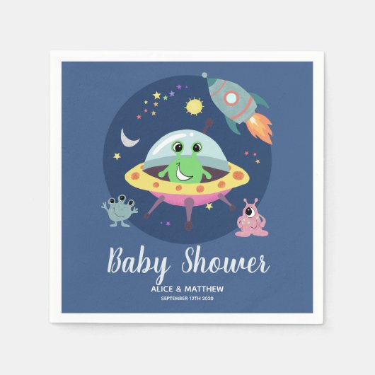 Serviette En Papier Baby shower Alien Boys Cute Blue Space (Devant)