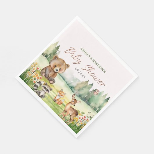 Serviette En Papier Baby shower animal blanc neutre mignon (Coin)