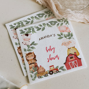 Serviette En Papier Baby Shower Animaux de Ferme Mignons 