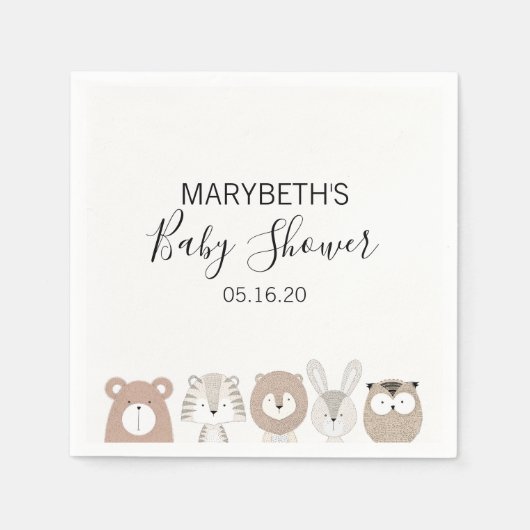 Serviette En Papier Baby shower animaux sauvages mignons serviettes (Devant)