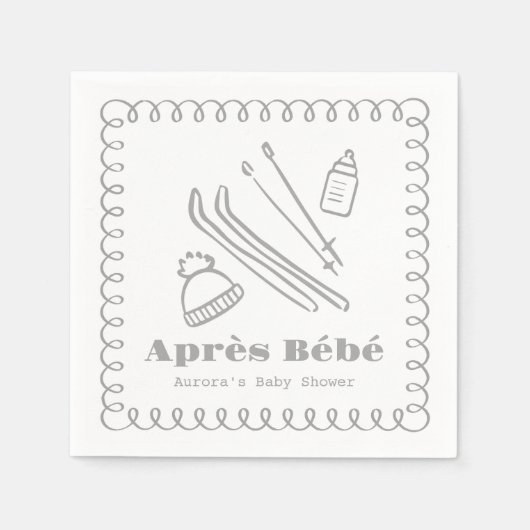 Serviette En Papier Baby shower Après Bébé Gris Creusé À La Main (Devant)