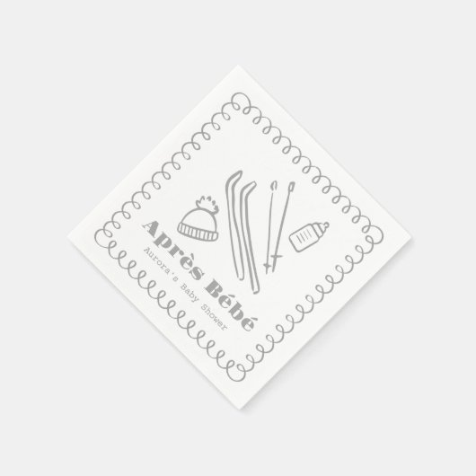 Serviette En Papier Baby shower Après Bébé Gris Creusé À La Main (Coin)